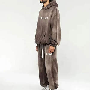 Sweat à capuche ample imprimé, broderie délavée au soleil, patch, survêtement délavé à l'acide, jogging pour hommes, mode vintage 2026 - Product Image 5