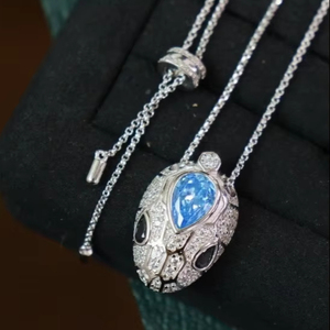 Collar con Colgante Geométrico de Lujo Personalizable de Plata de Ley 925 con Baño de Oro y Rodio con Circonita Azul Agua Romántico para Mujer de LAVINA - Product Image 1