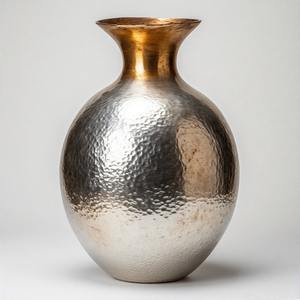 HaloMist Opulent Jarrón Forma Majestic Bloom Martillado Oro Aluminio Elegante Centro de mesa para sala de estar o Vestíbulo del hotel Display - Product Image 2