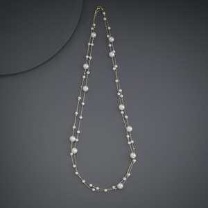 Beautiful Women's <b>Long</b> Gold Polish Round AAA Pearl <b>Necklace</b> Trendy 183778 - Product Image 1