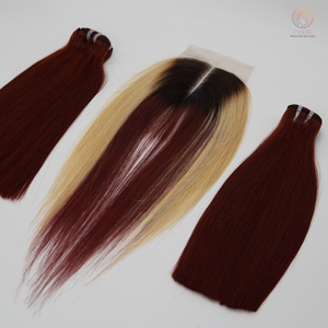 Extensions de cheveux vietnamiens Remy couleur personnalisée avec closure, cheveux raides naturels non traités, double épaisseur, cuticules alignées, 100g de SDD - Product Image 2