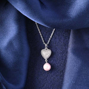 Pendentif Cœur en Perle Rose Argenté avec Chaîne, Pendentifs et Breloques Raffinés - Product Image 2