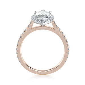 Anillo de Compromiso con Halo de Diamantes Cultivados en Laboratorio, Corte Marquesa, 2.15 CTW, Banda Pavé, Oro de 14K con Baño de Rodio, Regalo de Boda, Lujoso y Elegante - Product Image 5