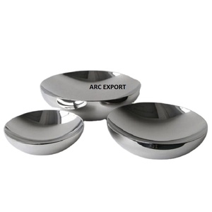 Lot de 3 bols ronds en acier brillant, taille différente, bols de cuisine plaqués argent, bols de service, vaisselle pour la maison - Product Image 1