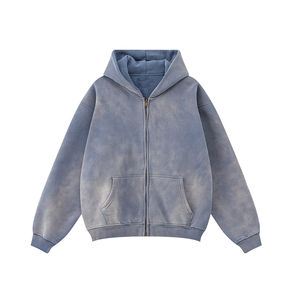 Sweats à capuche de haute qualité lavé à l'acide fermeture éclair au soleil délavé pull en éponge français personnalisé pour hommes à capuche pour unisexe - Product Image 1