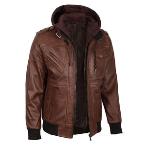 Chaqueta de Cuero para Hombre para Deportes de Invierno, Color Marrón, Chaqueta de Cuero Moderna Resistente al Agua con Capucha Ajustable - Product Image 4