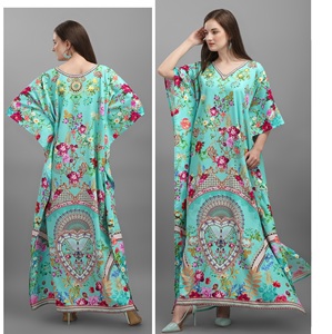 Caftan en crêpe de polyester confortable exclusif pour femmes, vêtements de plage longueur au sol, collection fantaisie pour filles lavable - Product Image 2