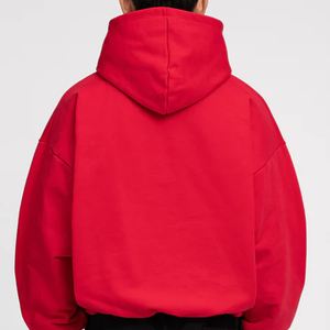 High Quality Plain Regular Fit <b>Men's</b> Pullover Hoodie with Pocket Customized Cotton Fleece Eco-Friendly Winter <b>Red</b> Color - Product Image 2