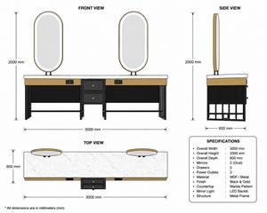 Mueble de Barbería Moderno en Madera Negra con Espejos Dobles Ovalados y Cajones de Almacenamiento, Mueble Comercial Contemporáneo - Product Image 6
