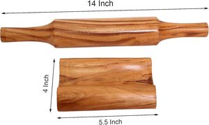 Ensemble de rouleau à pâtisserie et planche en bois de qualité supérieure, Chakla Belan, avec support Belan, écologique, compatible four à micro-ondes, brun, cadeau pour la cuisine - Product Image 2