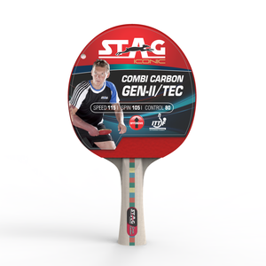 Raquette de tennis de table professionnelle Stag Iconic Combi Carbon Gen 2 avec étui, matériau en bois et caoutchouc, base en fibre de carbone - Product Image 1