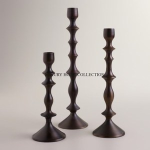 Set of 3 Different Sizes <b>Black</b> Powder Coated Metal Iron Candle Holders Latest Designing Handmade Table Top Wedding Candle Holder - Product Image 1