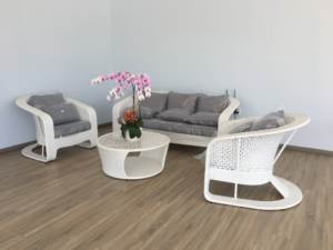 Ensemble de canapés modernes en polyrotin d'extérieur PRSF-EG1 avec coussins durables et imperméables pour appartement, salon, villa, hôtel, salle à manger, parc et plus encore - Product Image 6