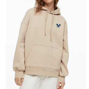 Sweat-shirt à capuche beige surdimensionné pour homme, coupe ample, manches classiques, poche avant, logo personnalisé, brodé, uni, hiver - Product Image 3