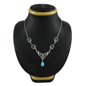 Diseñador nuevo 2024 piedra preciosa turquesa Natural 925 plata esterlina forma de lágrima collar étnico joyería hecha a mano precio al por mayor - Product Image 1