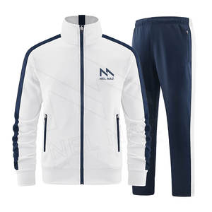 Ensemble de jogging de sport unisexe 2 pièces Survêtement de sport de haute qualité à logo personnalisé Survêtement d'entraînement grande taille à motif uni et à rayures latérales - Product Image 1