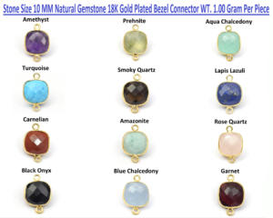 Pierre précieuse naturelle avec connecteur de lunette double à facettes en forme de coussin plaqué or 18 carats pour la fabrication de bijoux - Product Image 2