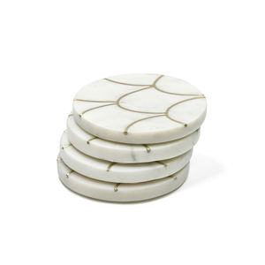 Ensemble de dessous-de-verre en marbre blanc d'usine indienne, incrustation en laiton, taille personnalisée, moderne, écologique, diamètre 4 pouces, décoration de table, maison, hôtel - Product Image 2