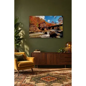 Impression sur toile du moulin à eau Fida dans la forêt d'automne - Product Image 3