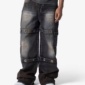 For Leather Jacket Canvas Baggy Loose Relaxed Fit Medium Dark Grey <b>Metal</b> <b>Eyelet</b> Ring Details Multiple Cargo Utility - Product Image 1