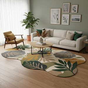Alfombra de Lana Moderna Botánica Hecha a Mano, Alfombra de Lana con Forma Orgánica para Sala de Estar, Decoración del Hogar, Respaldo de Látex, Regalo de Año Nuevo - Product Image 1