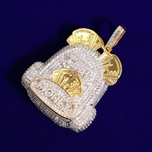 RB GEMS Colgante Hip Hop Personalizado con Diseño de Bolsa de Dinero, Chapado en Oro Blanco de 14k, Certificado IGI, con Diamantes Engastados en Canal, para Hombres y Mujeres - Product Image 1
