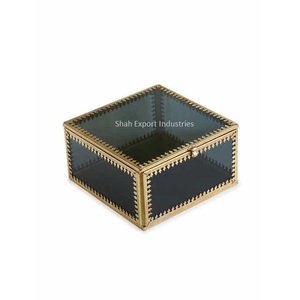 Caja de almacenamiento decorativa cuadrada de Metal y vidrio de lujo, accesorios para el hogar, joyero para Mini caja de vidrio de Color negro - Product Image 1