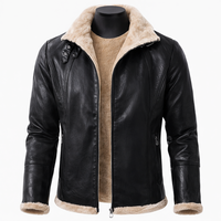 Veste en cuir sur mesure de haute qualité pour homme, imperméable, coupe-vent, doublure en fausse fourrure épaisse, style shearling, personnalisable, en vente