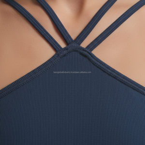 Top Deportivo de Punto Acanalado para Mujer, Top Corto de Yoga con Frente Cruzado, Sujetador Deportivo Transpirable con Relleno - Product Image 3