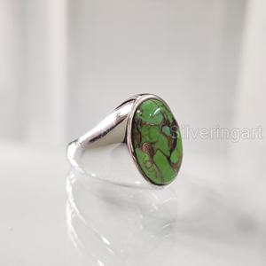 Vente en gros de bagues pour hommes, pierres précieuses turquoise et cuivre vert naturel, bague de naissance de décembre, bijoux fins gitans, bague en argent sterling 925 - Product Image 2