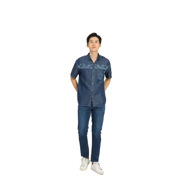 New Collection Casual style breathable cotton spandex fabric blue wash men's straight jeans best quality