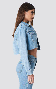 Nueva moda para mujer, chaqueta vaquera corta rasgada de manga larga, estilo Hipster Street, abrigo informal con volantes, botón con patrón de leopardo - Product Image 6