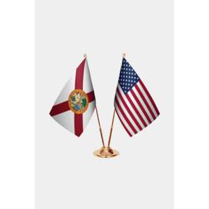 Florida & U.S. Custom Desk <b>Flag</b> Set Digital Printed Satin Plastic Polyester Silk Pennant with Aluminum <b>Pole</b> <b>for</b> Education - Product Image 2