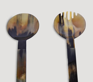 Juego de Servidores de Ensalada de Cuerno Natural Hechos a Mano de Lujo con Asas Integradas Cónicas Elegantes y Únicas, Cuchara Grande para Mezclar - Product Image 3