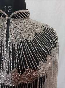 Elegant <b>Burlesque</b> Cape Pearls Beaded Strands Sequined Straight Natural Waistline Floor-Length Built-in Bra Festive Club <b>Outfit</b> - Product Image 4