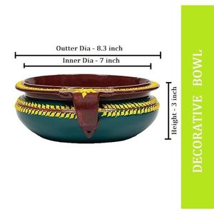 Cuenco decorativo Urli de terracota verde pintado a mano con Diseño Artesanal único de 8,3 "de diámetro exterior para decoración del hogar - Product Image 4
