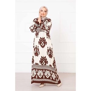 Motivo estampado viscosa marrón hijab vestido modesto - Product Image 3