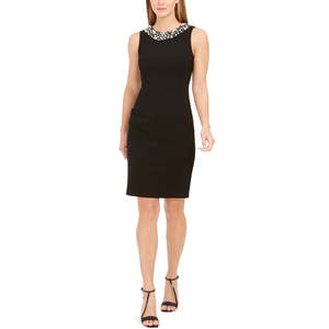 Abito tubino da donna Calvin Klein taglia 8 P nero con finiture in perle finte e vita comoda - Product Image 1