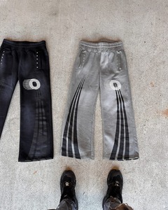 Ventes en gros de survêtements personnalisés de style streetwear avec strass, fermeture éclair, lavage à l'acide, vintage, 100% coton, pantalon de survêtement ample et ensemble de sweat-shirt évasé - Product Image 6