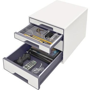 Organizador de Escritorio Leitz WOW CUBE de 4 Cajones, Tamaño DIN A4, Carcasa Blanca de Poliestireno con Cajones Grises/Blancos - Product Image 3