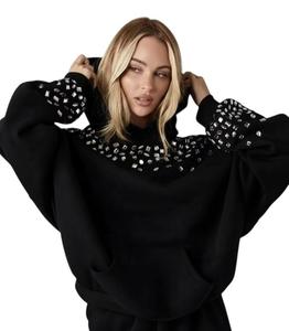 Wholesale <b>Rhinestone</b> Zipper Hoodie Women's Men's Casual Hooded <b>Jacket</b> Unisex Loose Crystal Pocket <b>Rhinestone</b> Hoodie - Product Image 3