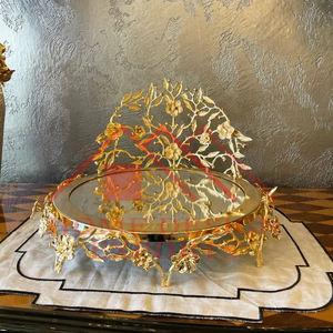 Gold Royal Design Metal Cake Stand with With <b>Mirror</b> Top Luxury Wedding Cake Display Cake - Product Image 2
