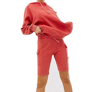 Short à capuche délavé à l'acide pour femmes ensemble 2 pièces short de survêtement à motif solide en hiver pas cher prix tenues pour femmes 2026 - Product Image 1