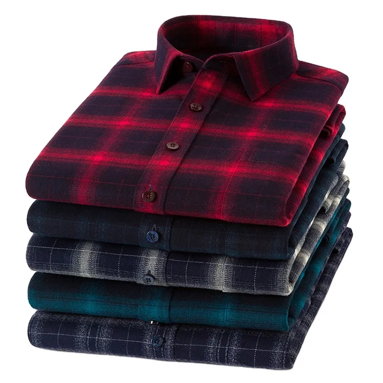 All Colors Factory Made Custom High Quality Fabric Cotton Men Long Sleeves Plaid Men Flannel Shirts