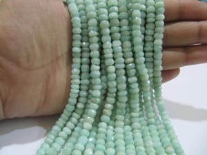 Cuentas Rondelle facetadas de amazonita natural 5-6mm Hilo de piedras preciosas verdes 13 pulgadas de largo - Product Image 2