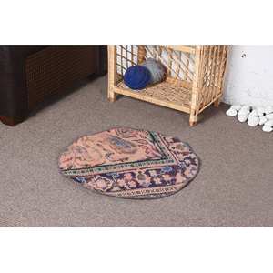 Alfombra de lana de retazos rosa azul tradicional Vintage, alfombra Rectangular de 2x2 pies para sala de estar, látex para pasillo, diseño de rompecabezas, viscosa - Product Image 3