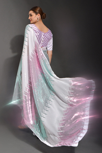 Sari indien traditionnel de soirée avec travail de paillettes de designer et pièce de blouse moderne pour femmes par Fabzone - Product Image 3