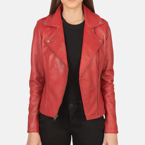 Venta caliente señoras chaqueta de moto Flashback rojo piel de oveja genuina a prueba de viento Semi Alinline chaqueta de motocicleta para mujer - Product Image 3