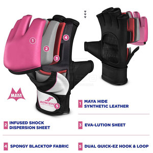 Gants de MMA SONISPO à demi-doigts en similicuir avec fermeture Velcro, noir, rose, blanc, unisexe, pour l'entraînement aux arts martiaux - Product Image 4