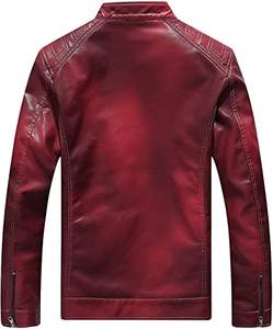 Chaqueta informal de cuero rojo para hombre para invierno - Product Image 2